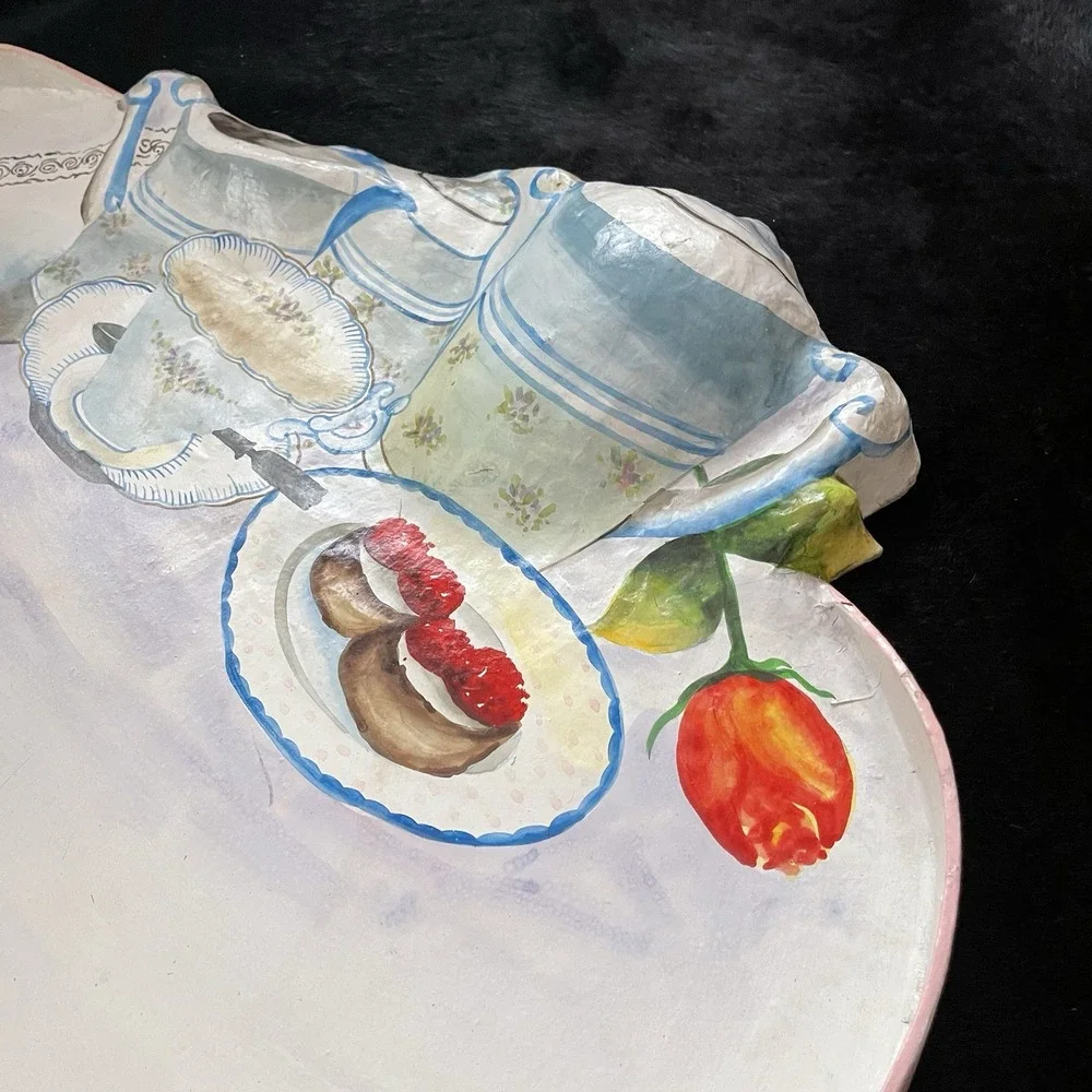 Vtg Paper‎ Mache Serving Tray Dessert Platter MCM Kitsch Handpainted Thailand